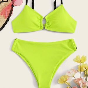 Neon Lime Cut Out Top With Panty Bikini Set